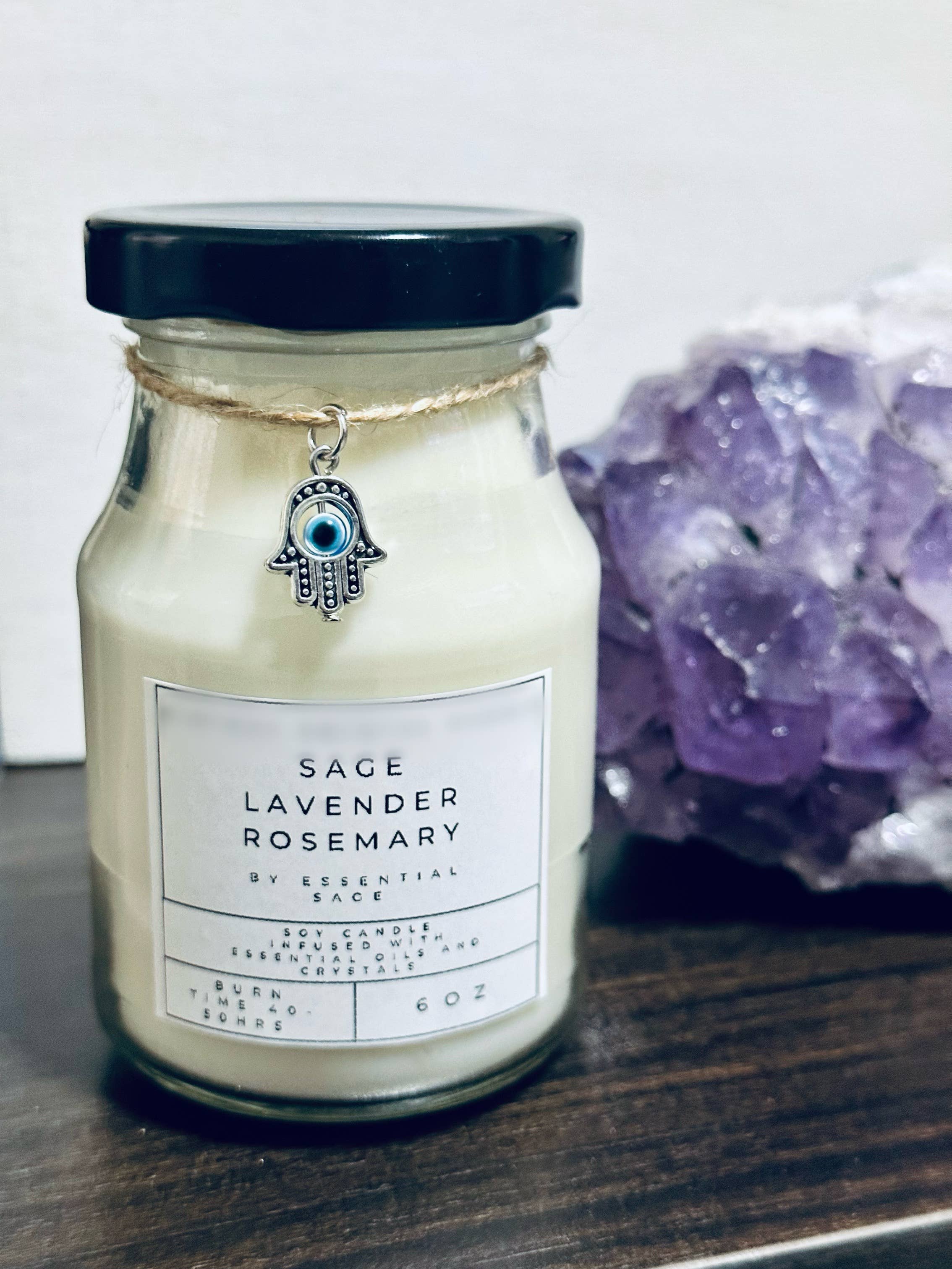 Essential Sage - Candles With Crystals on top!
