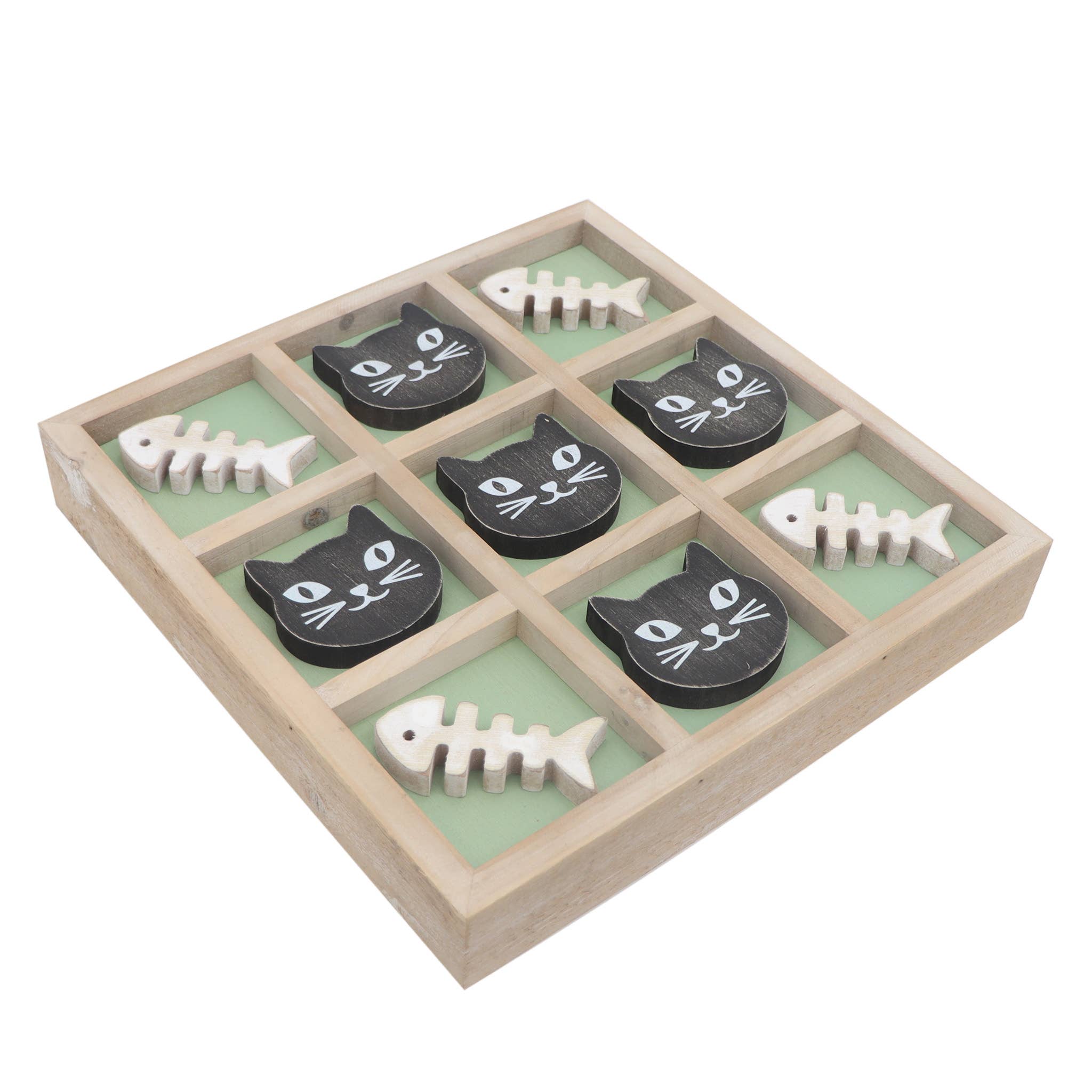 Cute Animal Cat Themed Wood Tic Tac Toe Board Game Decor