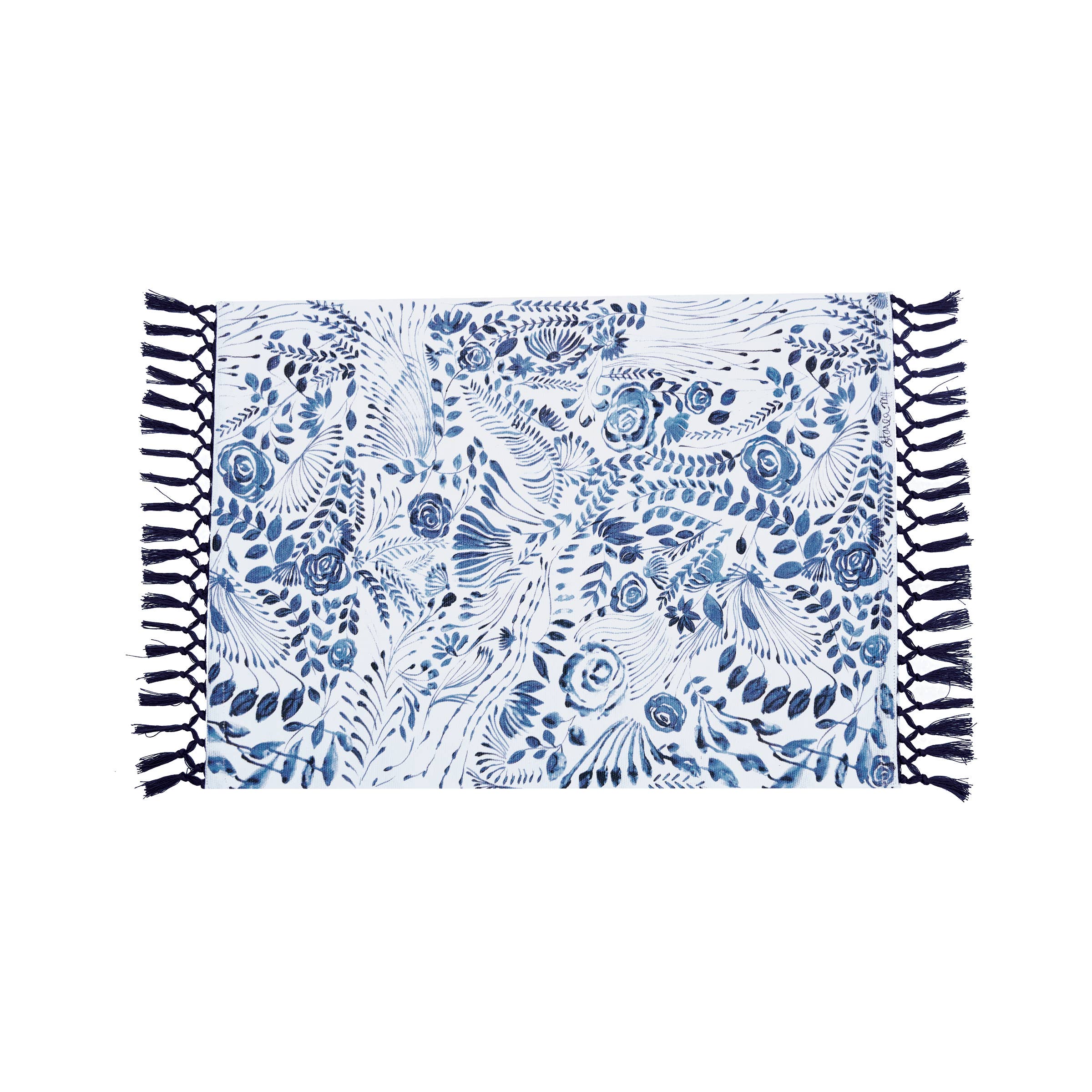 Navy Floral Cotton Machine Washable Placemats - Set of 4